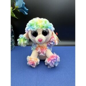 Ty Beanie Boos Rainbow Poodle Dog 6" Plush Pink Sparkle Eyes W/Tags
